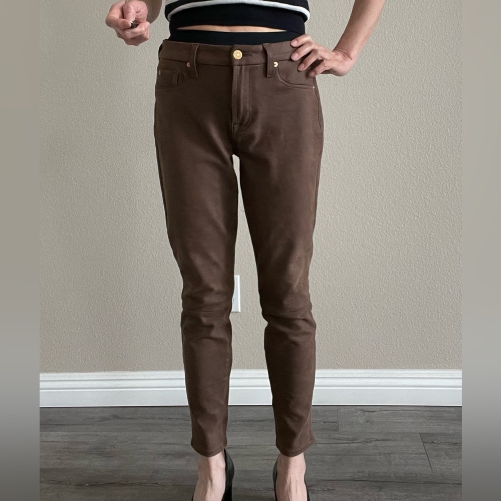 7 FOR ALL MANKIND WOMEN LEATHER LIKE SKINNY JEANS ANKLE SIZE 28 BROWN